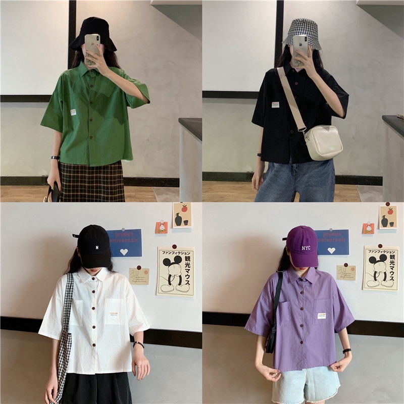 SUXI Áo Sơ Mi Thiết Kế Tay Ngắn Dáng Rộng Kiểu Cách Retro Cho Nữ