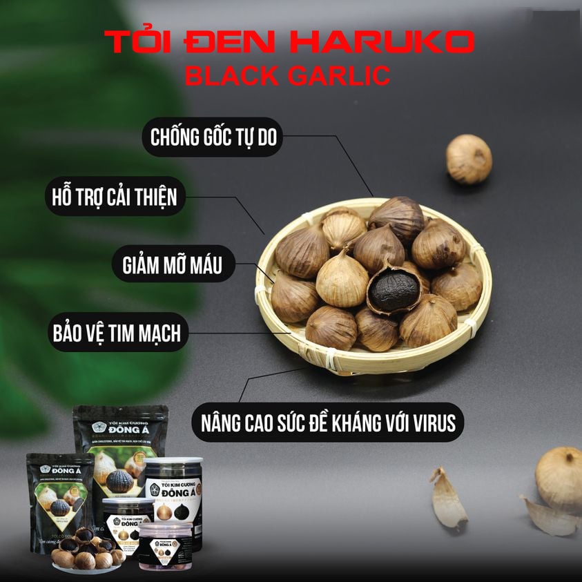 Tỏi đen một nhánh HARUKO, được 100% lên men tự nhiên 60 ngày từ tỏi cô đơn, túi 250 gam và 500 gam