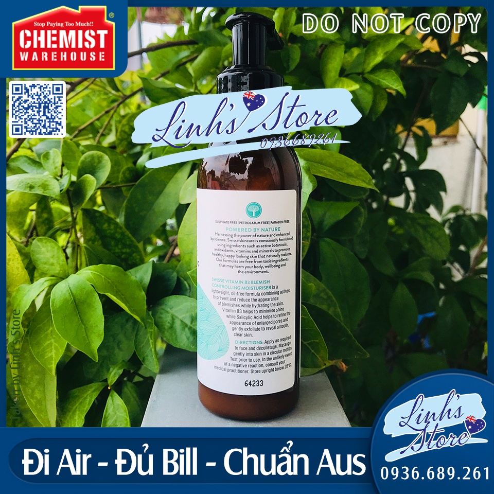 Kem dưỡng Swisse Skincare Vitamin B3 Blemish Controlling Moisturiser 120ml 💙 Chemist Warehouse - Úc | linhsstore