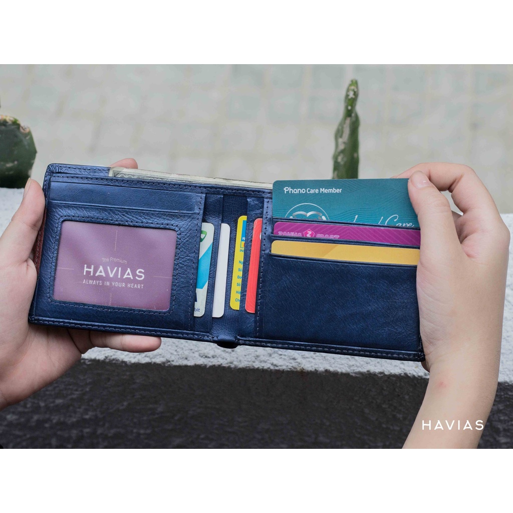 Ví ngang da bò FLAG Wallet HAVIAS Xanh Navy