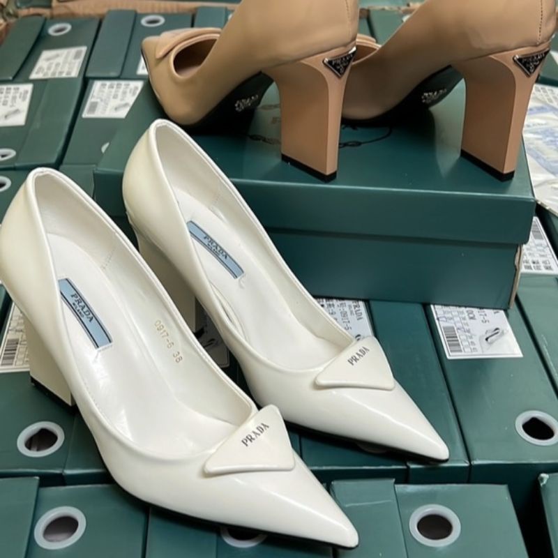 Giày Cao Gót 9p Prada Mũi Nhọn Gót Dẹp Tag Khoá Fullbox Bill Túi Cao Cấp
