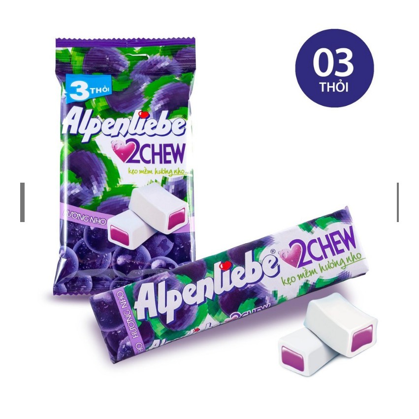 3 Thanh Kẹo Mềm Alpenliebe 2Chew Hương Nho, Dâu, Xoài Muối Ớt