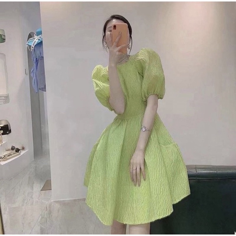 ĐẦM BBD XƯỢC XỐP TAY BỒNG CỔ TRÒN