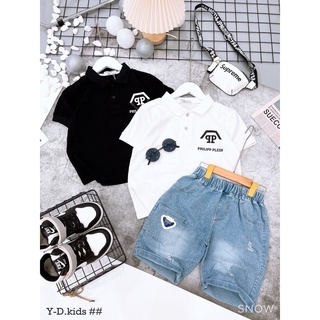 Set áo polo+quần jean short, set áo+ quần thời trang, set bé trai đi chơi, đi học, set áo thun tay ngắn+quần jean 013915