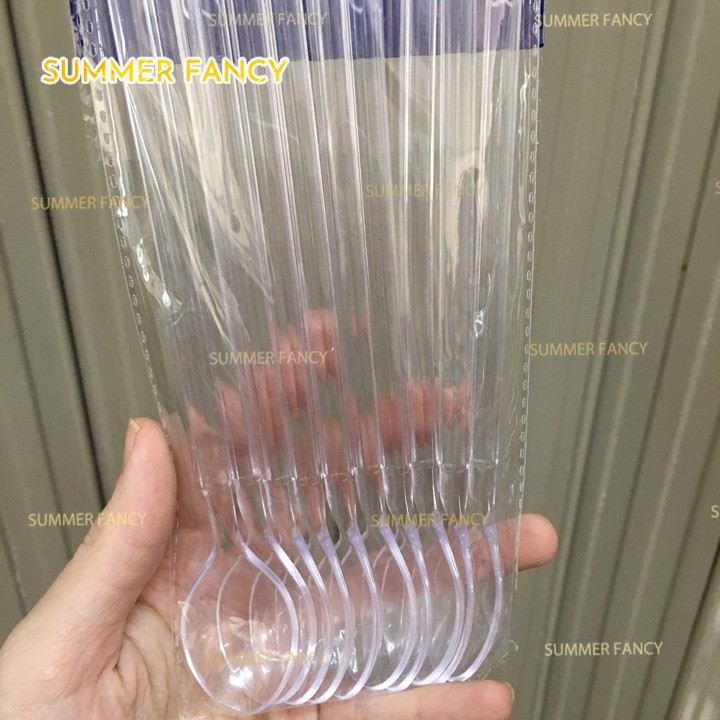 10 muỗng trong suốt  không màu cán dài khuấy sinh tố, cà phê transparent spoon