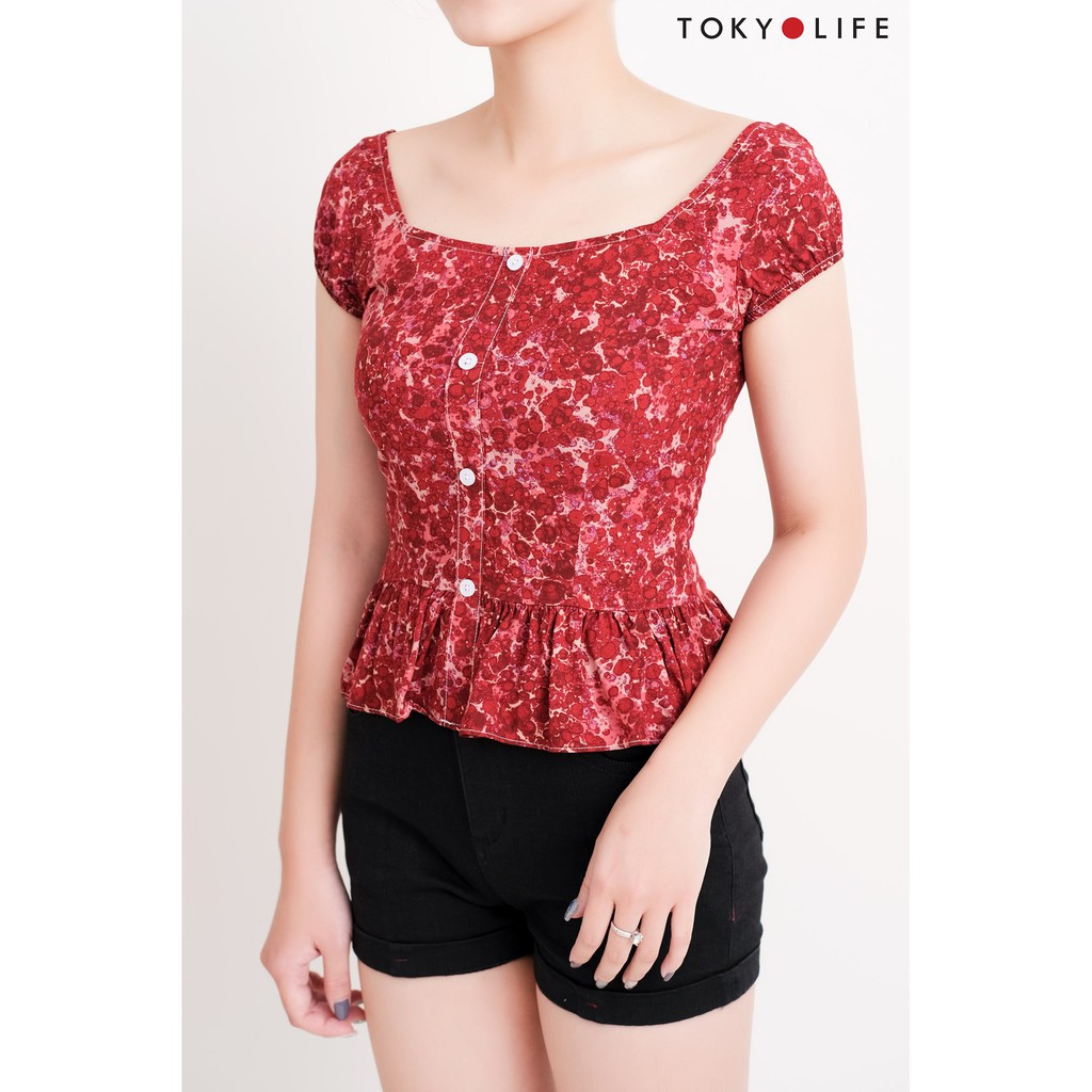 [Mã WABRSWK giảm 10% đơn 250K] Áo sơ mi Nữ TOKYOLIFE lanh cổ vuông ngắn tay dáng ôm I9SHI501G
