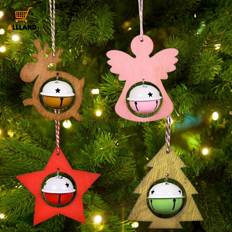1 Chuông Giáng Sinh / Năm Mới Bằng Gỗ &amp; Sắt Treo Trang Trí Cây Thông Noel DIY