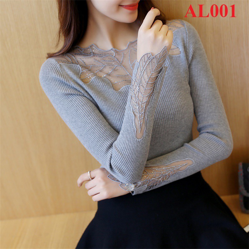 Áo Len Phối Ren Đính Đá Qúy Korea Cực Đẹp - AL001