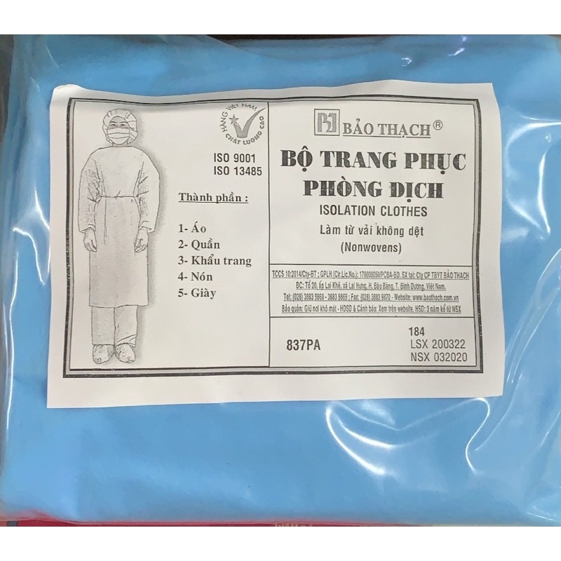 Bộ quần áo phòng dịch , bộ đồ bảo hộ phòng chống dịch.5 món/7 món