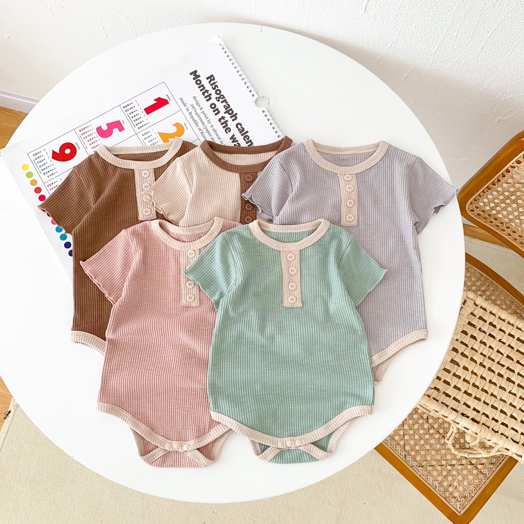 Bộ Đồ Ngủ Liền Thân Bằng Cotton Tay Ngắn Màu Sắc Trơn Dành Cho Bé Trai Gái