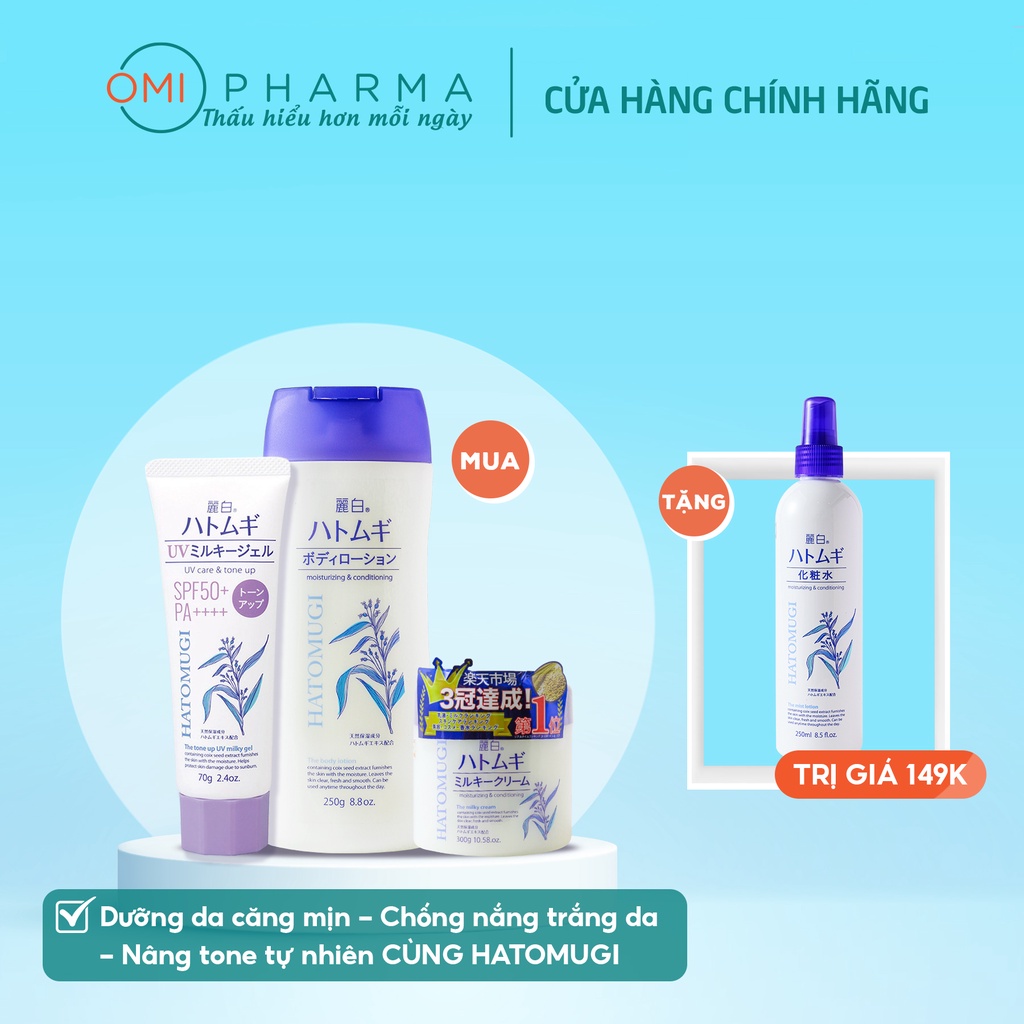 Combo Dưỡng Da Căng Mịn, Trắng Toàn Thân Kem Dưỡng, Sữa Dưỡng, Chống Nắng Nâng Tone TẶNG Xịt Khoáng Dưỡng Trắng Hatomugi