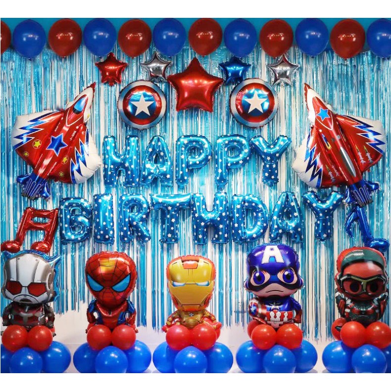 Set Bóng Bay Siêu Nhân Trang Trí (Tặng 20 Bóng Mũ, 5 Bóng Cầm Tay)