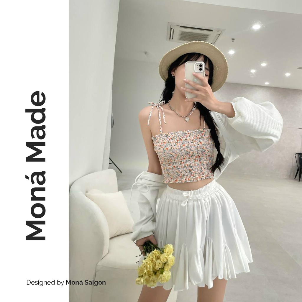 MONÁ - Áo ống hoa nhí may smocking 4 dây - GEM CROPTOP