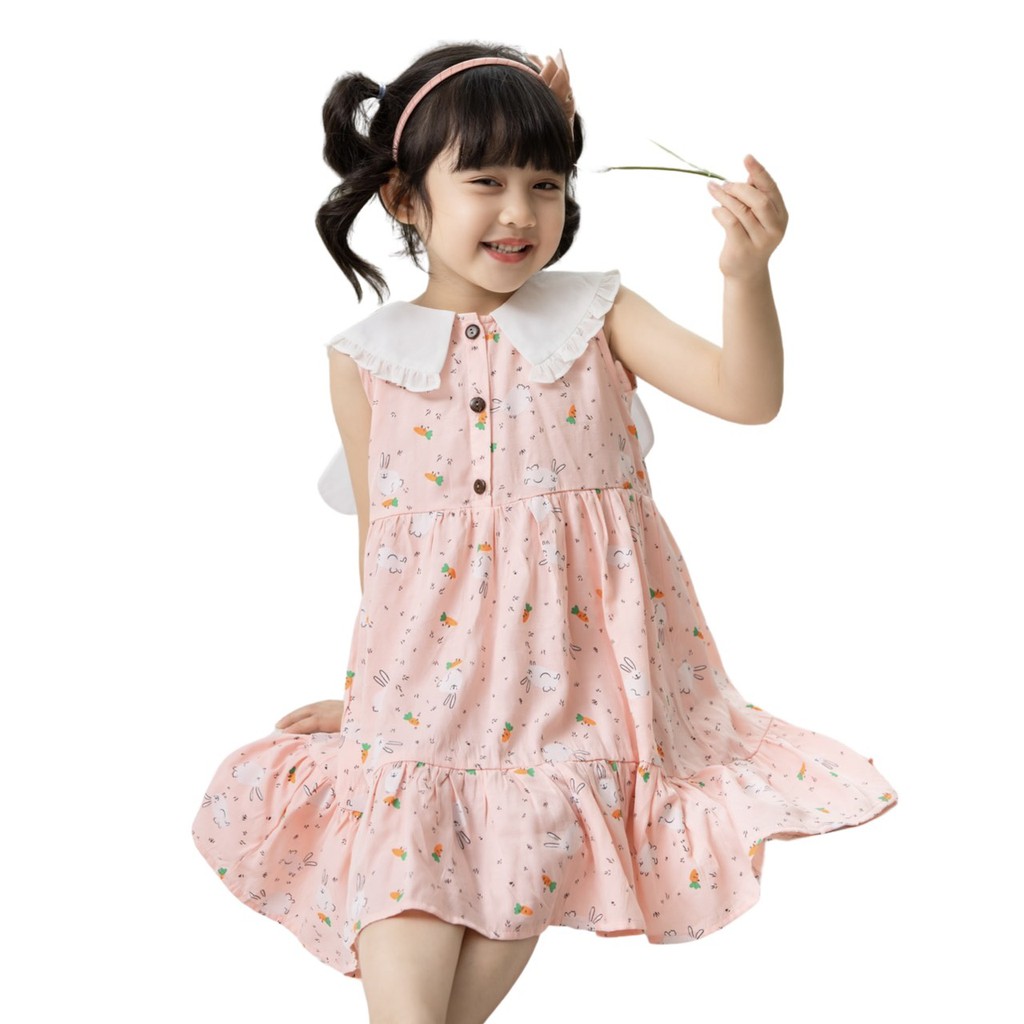 Đầm Bé Gái Họa Tiết Thỏ Phối Cổ Trắng Doris Kids