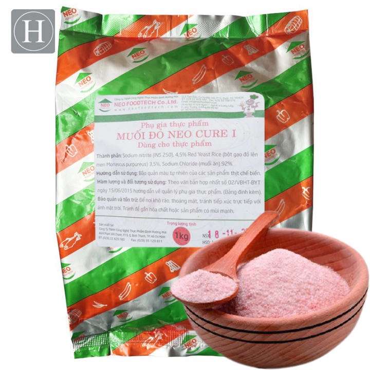 Muối đỏ Neo Cure (gói 1kg ) gia vị tạo màu đỏ hồng cho thịt, xúc xích, jambon, nem chua, lạp xưởng