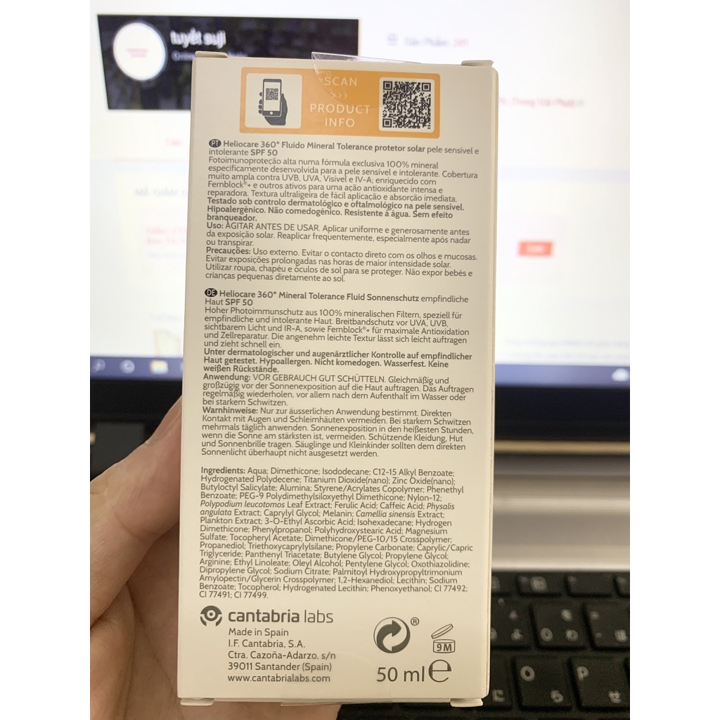 Kem chống nắng Heliocare Mineral Tolerance 50ml