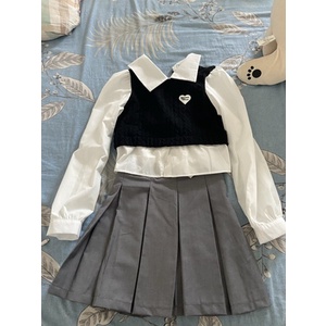 Set Ulzzang Áo Sơ Mi Giả 2 Mảnh + Chân Váy Xếp Ly Lưng Cao Mẫu Mới Nhất Cho Nữ