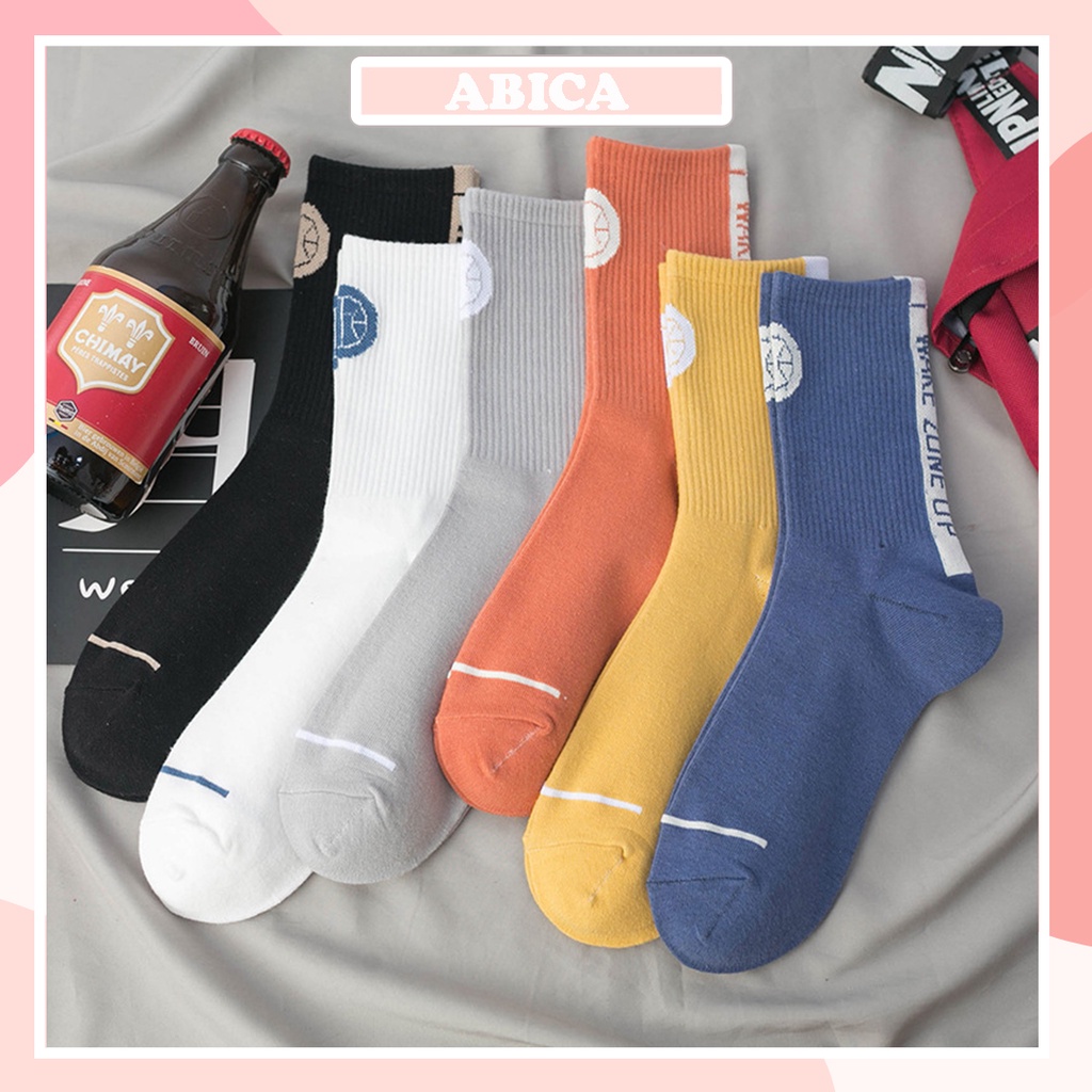 Tất vớ cổ cao trắng nữ nam gân nhún thể thao streetwear chất cotton dày thoáng khí co giãn style Hàn Quốc ABICA TD055