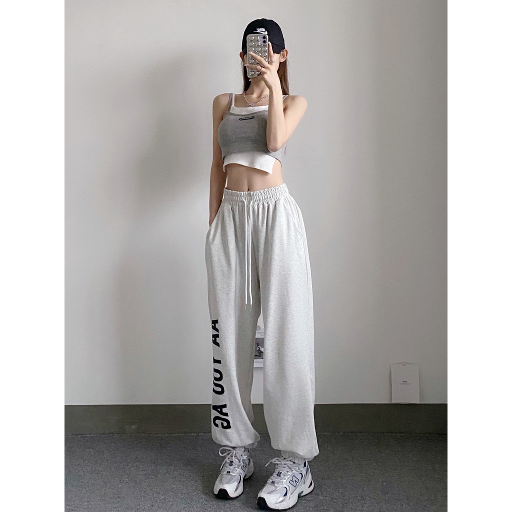 NRVP Quần Thể Thao Nữ Ống Rộng Phong Cách Thời Trang Đường Phố Hàn Quốc Mới