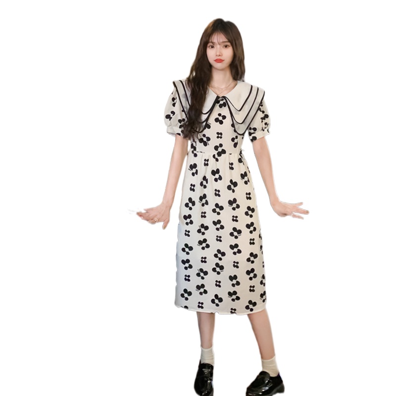 Đầm Perty cổ búp bê họa tiết hoa thời trang mùa hè Hàn Quốc cho nữ