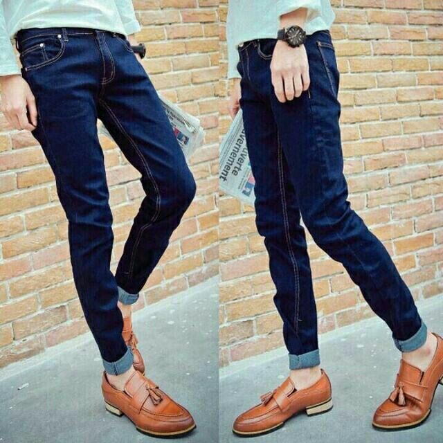 QUẦN JEAN NAM XANH TRƠN DÁNG ÔM ỐNG CÔN CO GIÃN 40