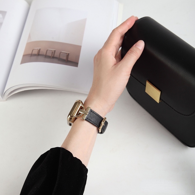 Mới Dây Đeo Bằng Da Có Khóa Kim Loại Cho Đồng Hồ Thông Minh IP Watch Series 7 4 5 6 SE 3 2 1 40mm 41mm 42mm 44mm 45mm