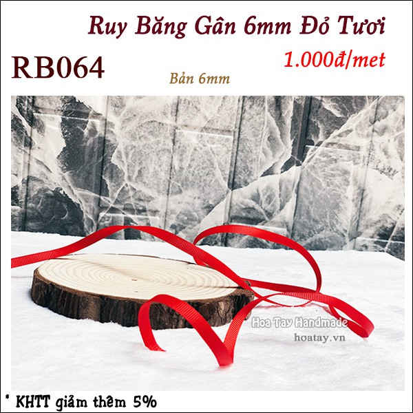 Ruy Băng Gân bản 6mm màu đỏ tươi RB064