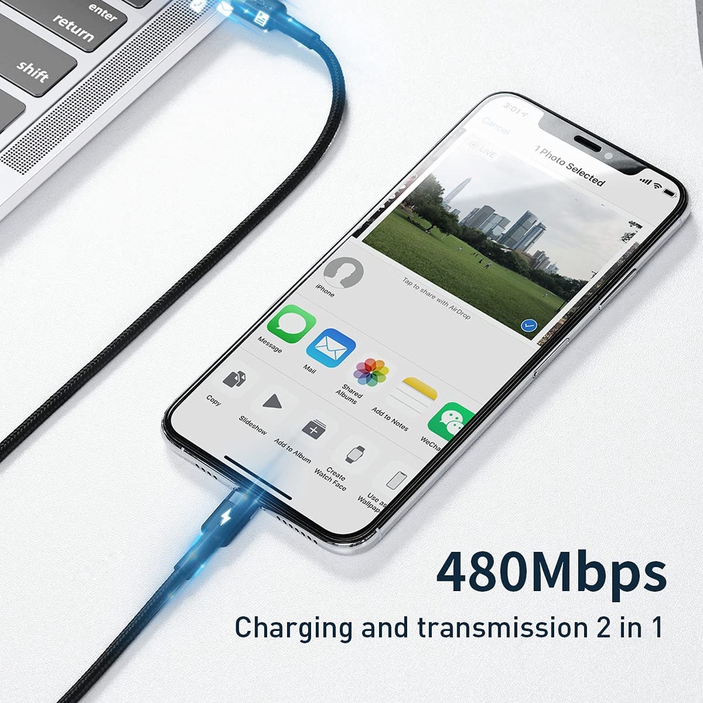 Cáp sạc nhanh iPhone, iPad, AirPods bện nylon BASEUS CATLKLF USB-C ra Lightning Power Delivery 18W dài 50cm