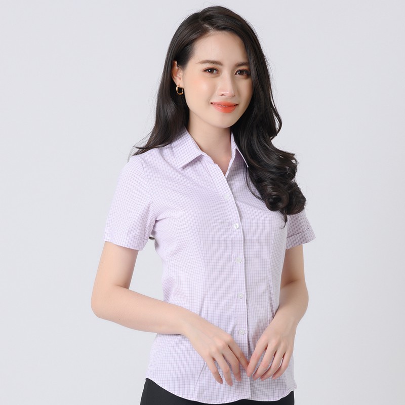 Áo sơ mi công sở nữ tay ngắn Thái Hòa sọc caro 5 màu vải bamboo mềm thấm hút tốt NA092