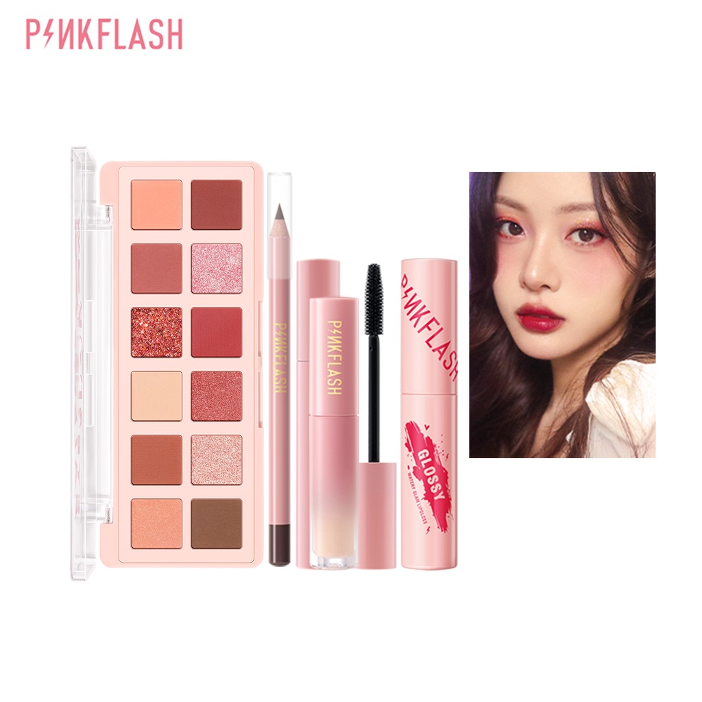 Bộ trang điểm macaron anh đào PINKFLASH gồm phấn mắt / son môi / chì kẻ mày / mascara / kem che khuyết điểm