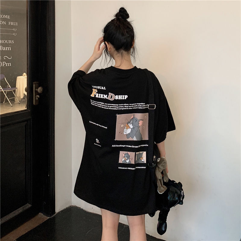 Áo Thun Nữ Ngắn Tay In Hình Mèo Và Chuột Đáng Yêu