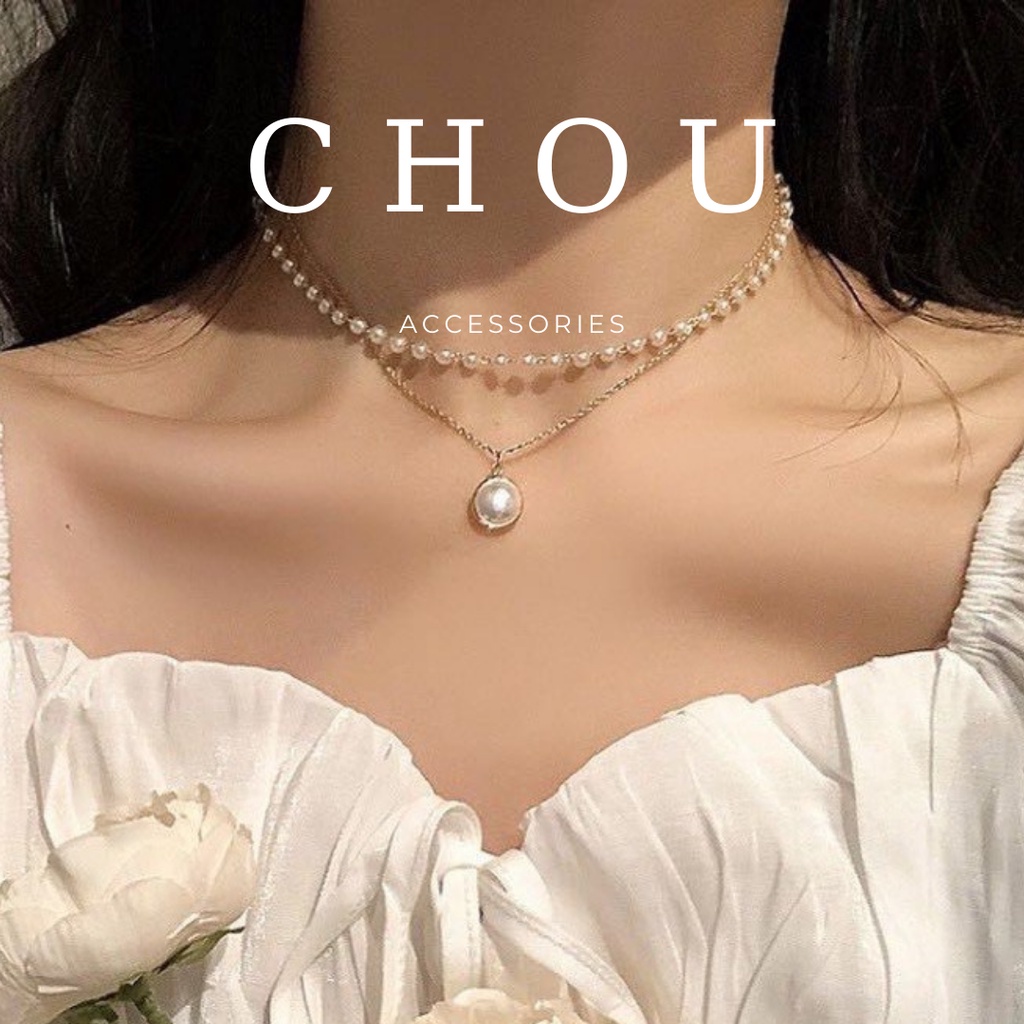 Vòng Cổ 2 Lớp Chuỗi Ngọc Mặt Tròn | CHOU ACCESSORIES |