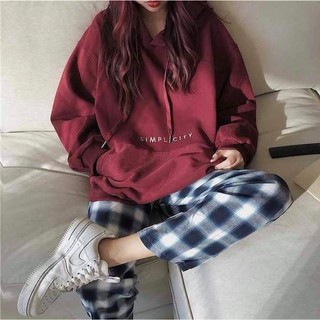 Áo hoodie đỏ đô thêu chữ Simpicity nỉ bông