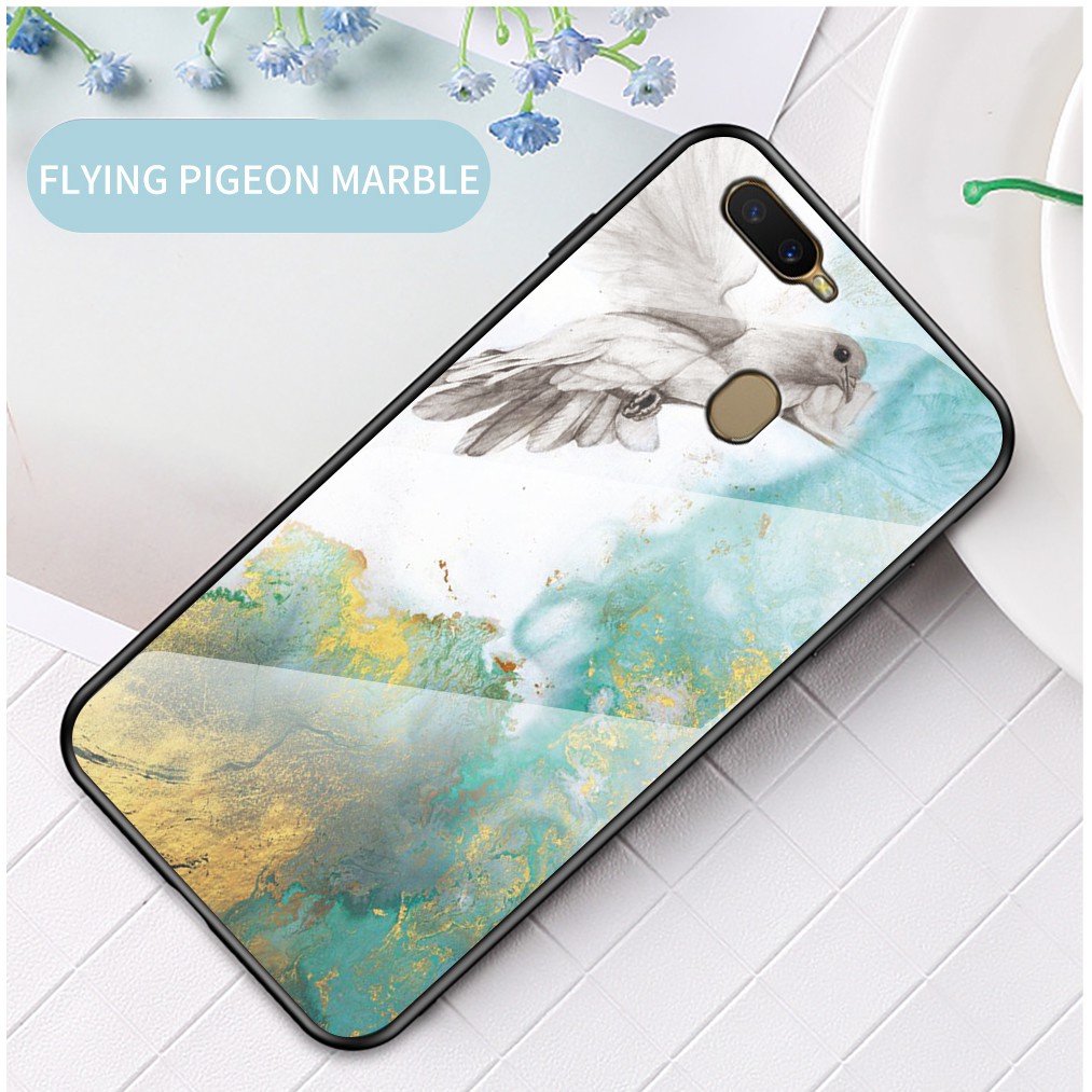 Ốp Điện Thoại Mặt Kính Viền Silicon Cho OPPO A12 A12E A7 A5S A5 A3S A15 A15S A52 A92 A83 A9 2020 A5 2020 A16 A16K A16E