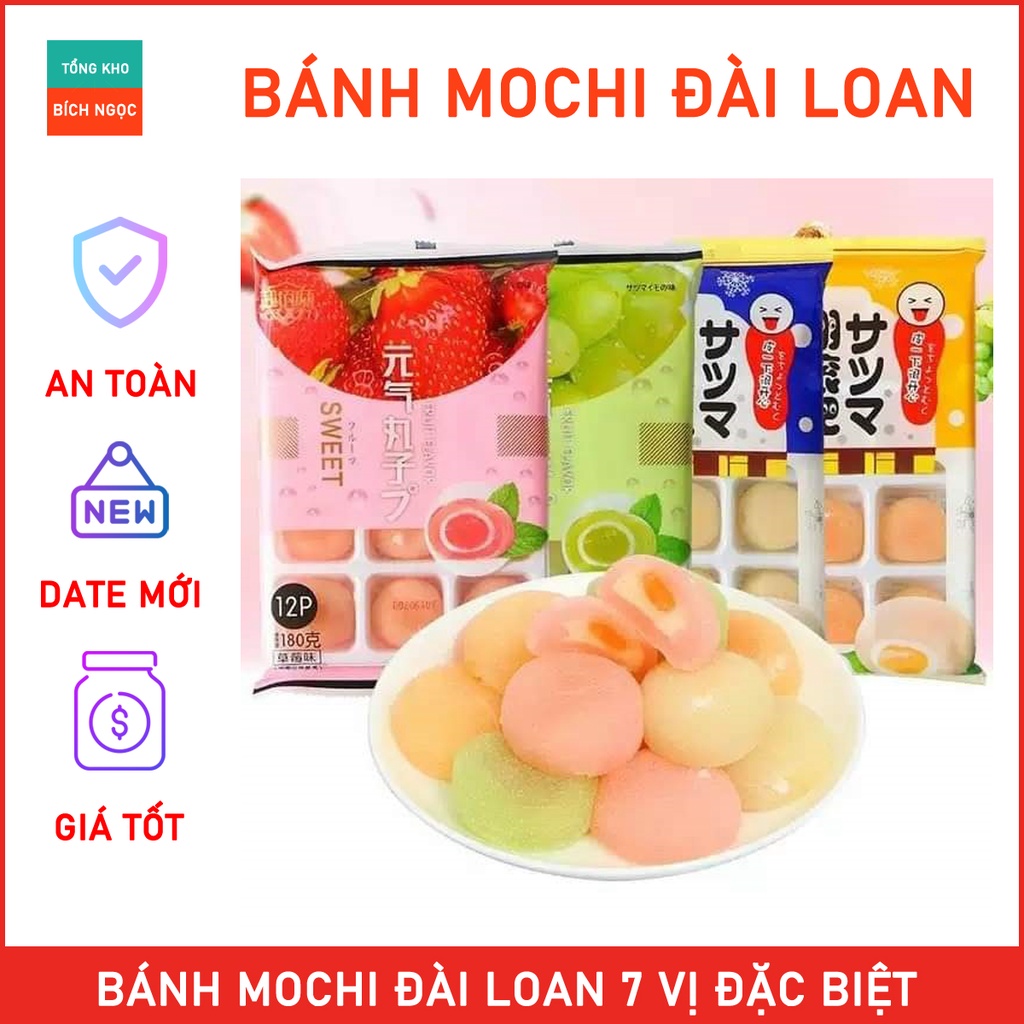 Bánh Mochi Đài Loan 7 Vị Nhân Trái Cây Đặc Biệt Thơm Dẻo Ngon, Vị Sữa Chua, Trứng Muối, Dâu Tây, Nho, Dứa, Xoài 12 bánh