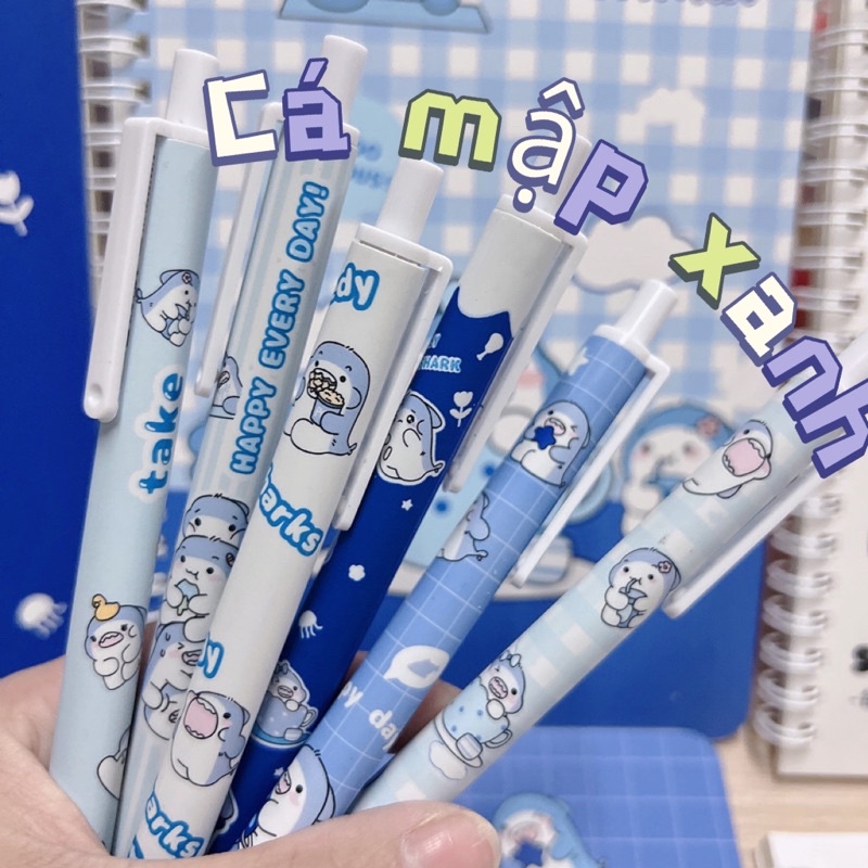 Bút bi mực đen ngòi 0.5mm hoạ tiết dễ thương set 6 cây,có tách lẻ