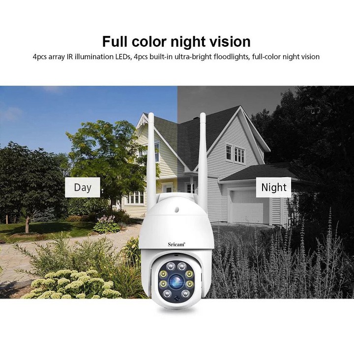 Camera IP ngoài trời SriHome SP028 FullHD 1080P 2.0Mp chống nước chống bụi tích hợp LED Quay màu ban đêm