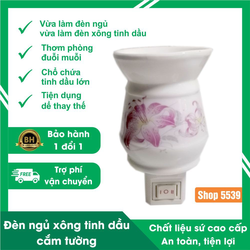 Đèn ngủ xông tinh dầu cắm tường, đèn gồm 2 chức năng vừa làm đèn ngủ vừa làm đèn xông tinh dầu