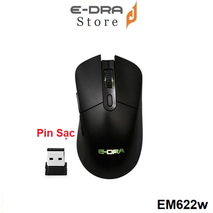 Chuột gaming không dây EDRA EM622W LED RGB 16000 DPI Switch Huano, PAW 3335, USB Type-C, Wireless