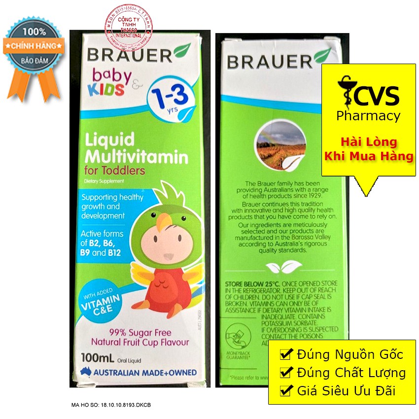 Siro Brauer Babby Kids Liquid Multivitamin For Toddlers 100ml - Bổ Sung Vitamin Nhóm B Cho Bé 1-3 tuổi