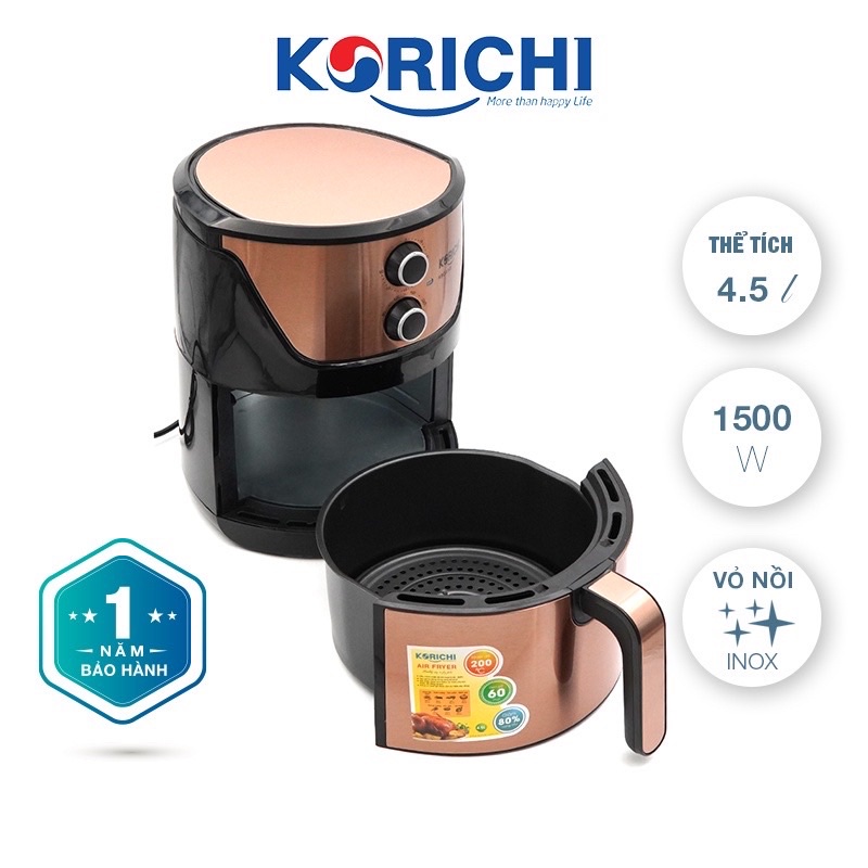 [Mã 154ELSALE2 giảm 7% đơn 300K] ⚡️Nồi Chiên Không Dầu KORICHI KRC-6145, 4,5L Công Nghệ Chiên 360 Độ