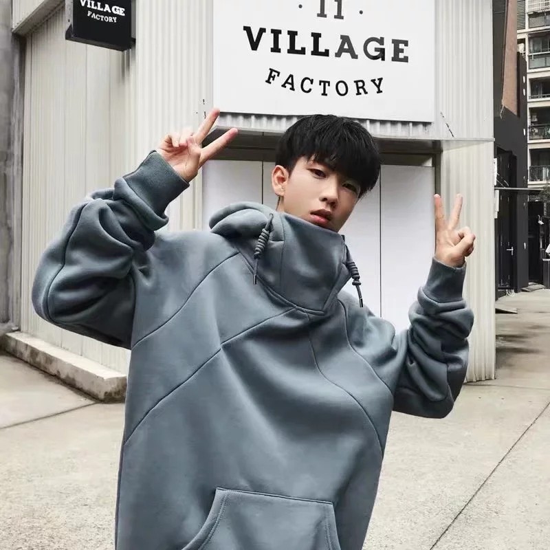 Áo Hoodie Dài Tay Cổ Cao Với Thiết Kế Trơn Màu Xinh Xắn