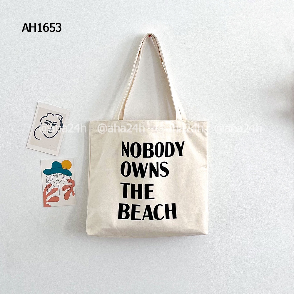 Túi tote vải canvas đi học đi chơi có khóa kéo hàn quốc đeo vai in NOBODY OWNS THE BEACH AH1653