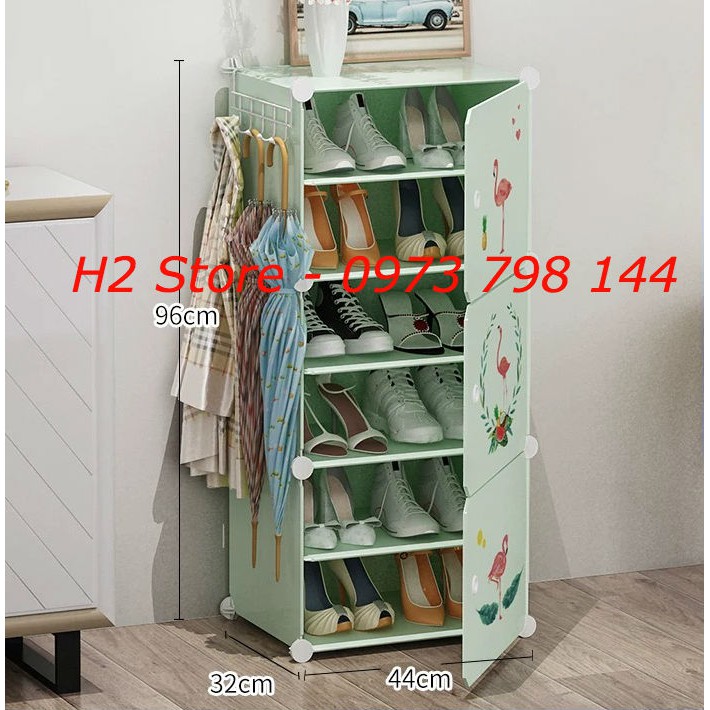 TỦ NHỰA LẮP GHÉP  6 Ô ĐỂ GIÀY (chia ô) BỘ CỐM HẠC