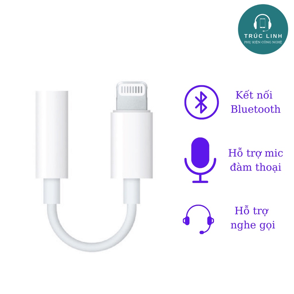Cáp Chuyển Cổng Lighting Sang Cổng Tai Nghe 3.5mm Kết Nối Bluetooth Hỗ Trợ Mic - Bảo Hành 6 Tháng 1 Đổi 1