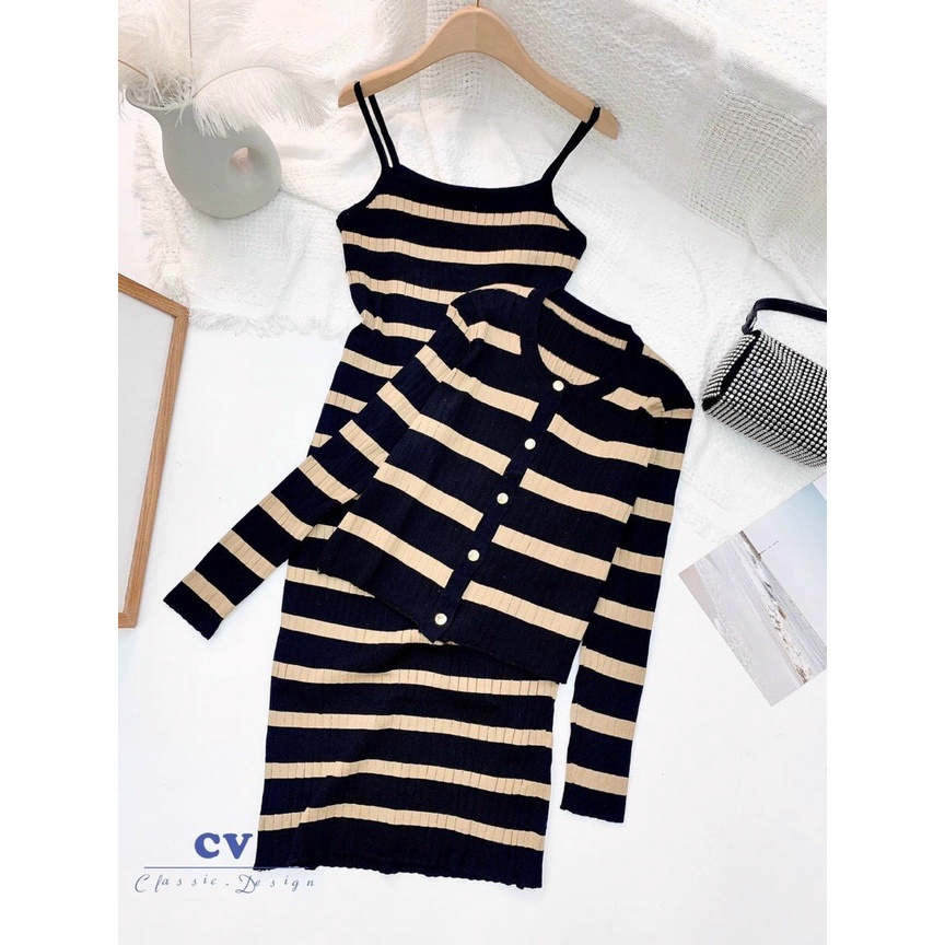 SALE Váy Len Tăm Kẻ Body Thu Đông