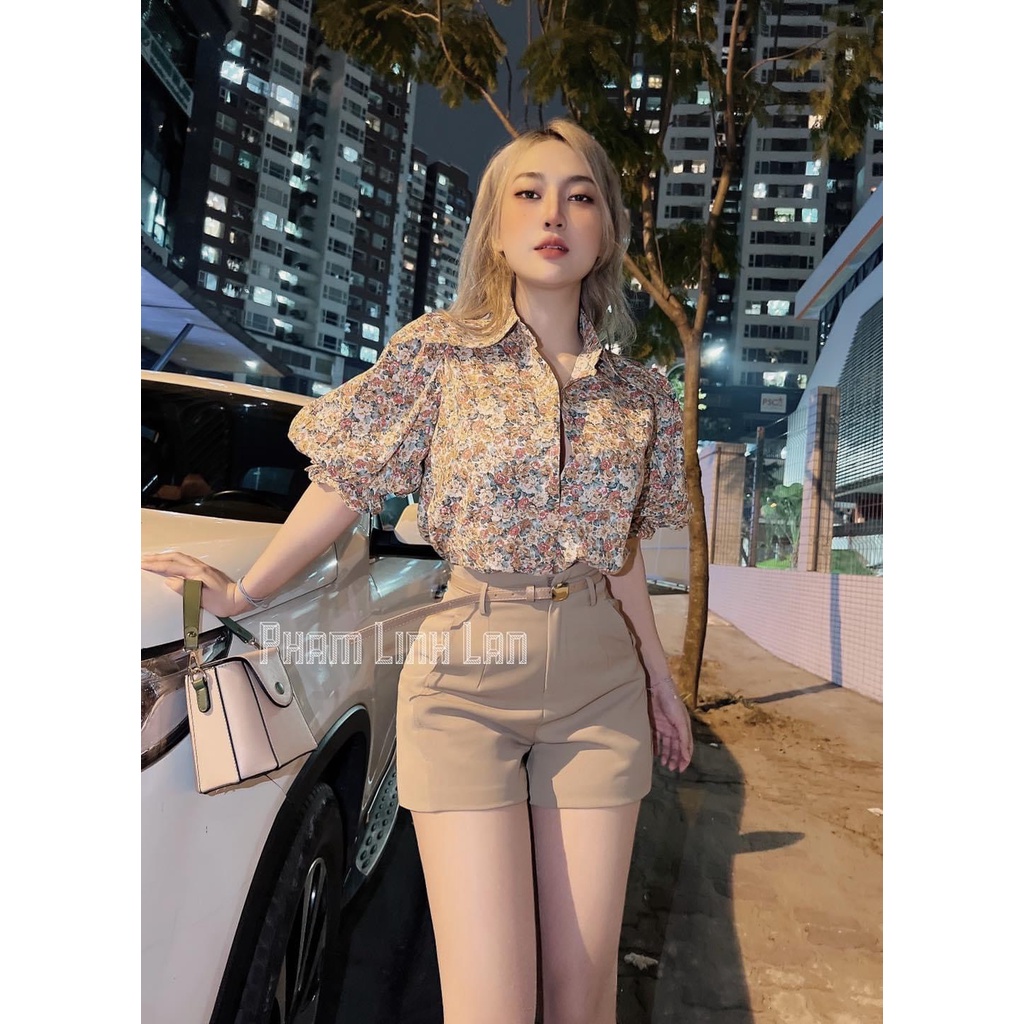 Set sơ mi hoa cộc tay mix quần short đùi DN554