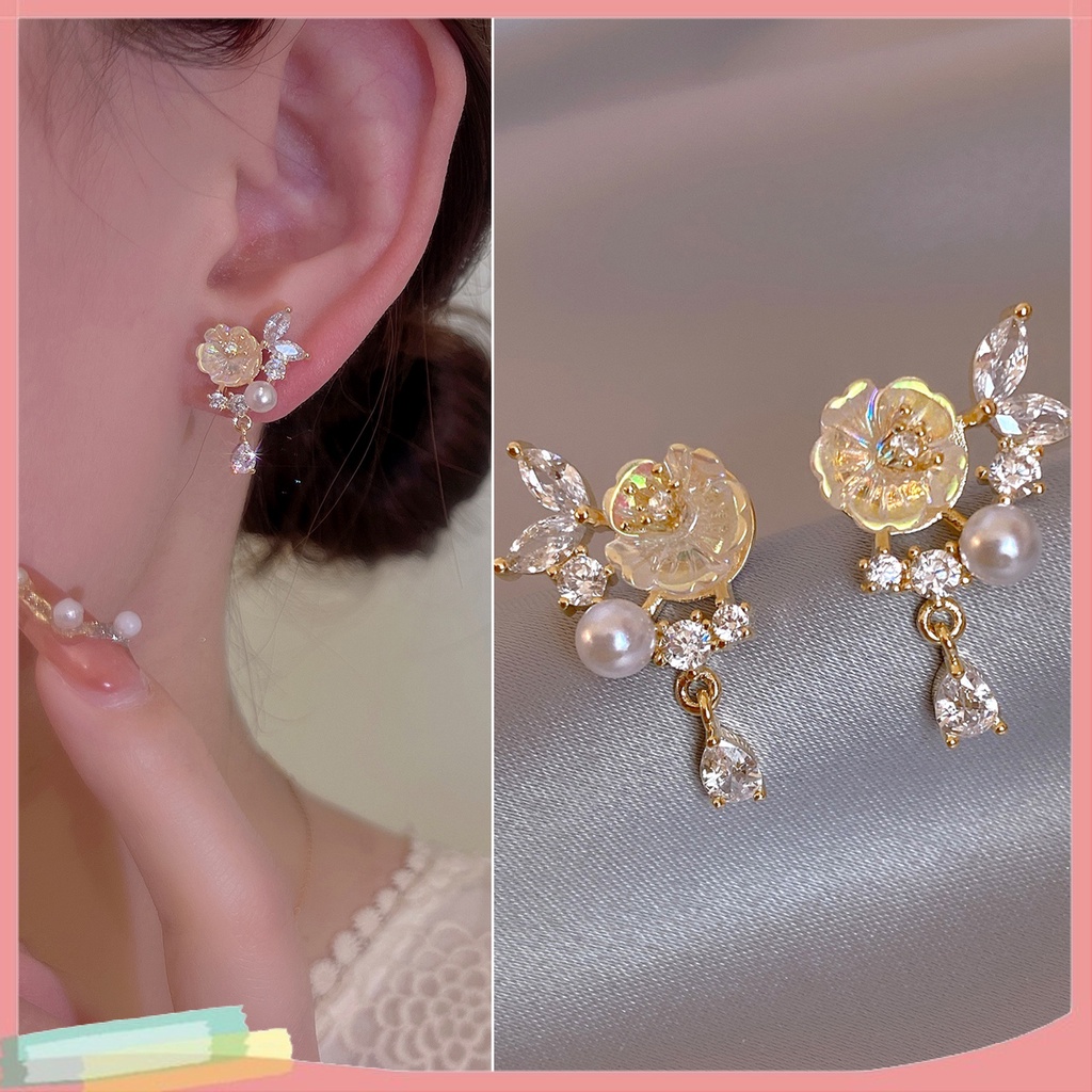 1 Đôi Bông Tai Xỏ Lỗ Hình Hoa Đính Ngọc Trai Giả Thời Trang