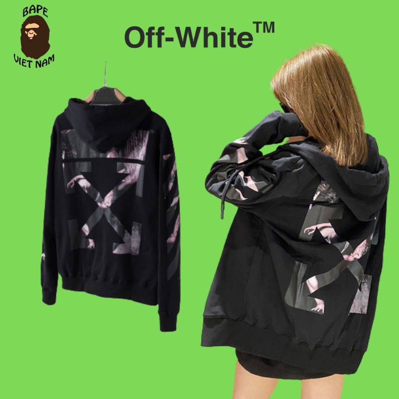 Áo Khoác Off White, Áo Off White Arrow Jacket SS2022, chất liệu Cotton dạng nỉ, màu đen BapeVN