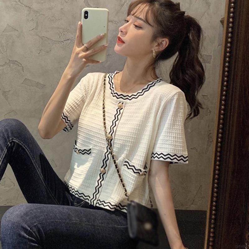 Áo Len Tay Ngắn Thời Trang Thanh Lịch Phong Cách Hàn Quốc Dành Cho Nữ | BigBuy360 - bigbuy360.vn